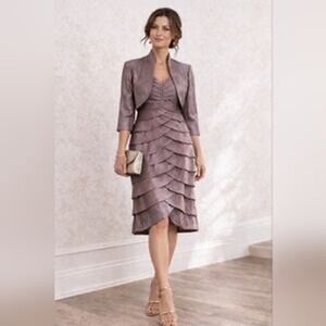 Adrianna Papell Hammered Satin Dress & Bolero Jacket Set Women's Size 4